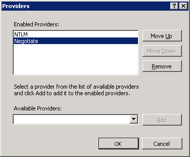 IIS Providers Dialog