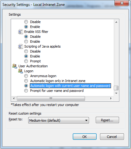 Local Intranet Security Settings